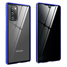 Coque Rebord Bumper Luxe Aluminum Metal Miroir 360 Degres Housse Etui Aimant pour Samsung Galaxy Note 20 5G Bleu