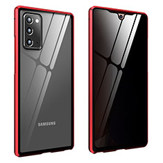 Coque Rebord Bumper Luxe Aluminum Metal Miroir 360 Degres Housse Etui Aimant pour Samsung Galaxy Note 20 5G Rouge