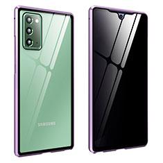 Coque Rebord Bumper Luxe Aluminum Metal Miroir 360 Degres Housse Etui Aimant pour Samsung Galaxy Note 20 5G Violet