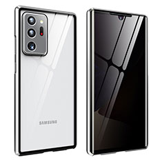 Coque Rebord Bumper Luxe Aluminum Metal Miroir 360 Degres Housse Etui Aimant pour Samsung Galaxy Note 20 Ultra 5G Argent