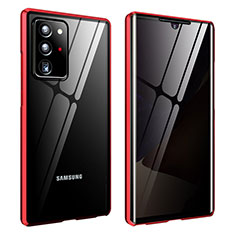 Coque Rebord Bumper Luxe Aluminum Metal Miroir 360 Degres Housse Etui Aimant pour Samsung Galaxy Note 20 Ultra 5G Rouge