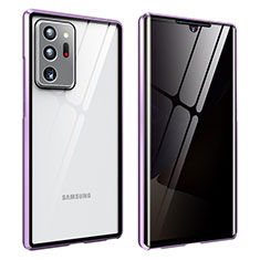 Coque Rebord Bumper Luxe Aluminum Metal Miroir 360 Degres Housse Etui Aimant pour Samsung Galaxy Note 20 Ultra 5G Violet