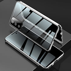 Coque Rebord Bumper Luxe Aluminum Metal Miroir 360 Degres Housse Etui Aimant pour Samsung Galaxy S20 FE (2022) 5G Argent