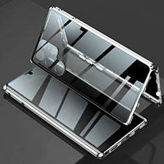 Coque Rebord Bumper Luxe Aluminum Metal Miroir 360 Degres Housse Etui Aimant pour Samsung Galaxy S21 Ultra 5G Argent