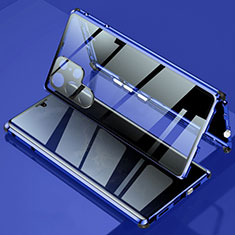 Coque Rebord Bumper Luxe Aluminum Metal Miroir 360 Degres Housse Etui Aimant pour Samsung Galaxy S21 Ultra 5G Bleu