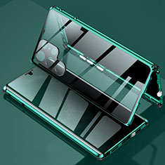 Coque Rebord Bumper Luxe Aluminum Metal Miroir 360 Degres Housse Etui Aimant pour Samsung Galaxy S21 Ultra 5G Vert