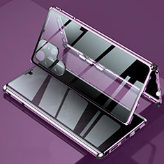 Coque Rebord Bumper Luxe Aluminum Metal Miroir 360 Degres Housse Etui Aimant pour Samsung Galaxy S21 Ultra 5G Violet