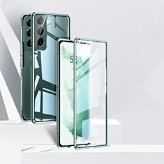 Coque Rebord Bumper Luxe Aluminum Metal Miroir 360 Degres Housse Etui Aimant pour Samsung Galaxy S22 5G Vert