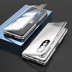 Coque Rebord Bumper Luxe Aluminum Metal Miroir 360 Degres Housse Etui Aimant pour Samsung Galaxy Z Fold3 5G Argent
