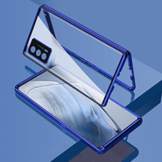 Coque Rebord Bumper Luxe Aluminum Metal Miroir 360 Degres Housse Etui Aimant pour Vivo iQOO 7 India 5G Bleu