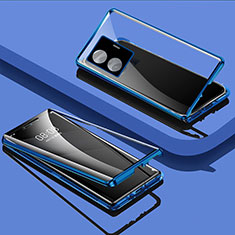 Coque Rebord Bumper Luxe Aluminum Metal Miroir 360 Degres Housse Etui Aimant pour Vivo iQOO Z6 Pro 5G Bleu