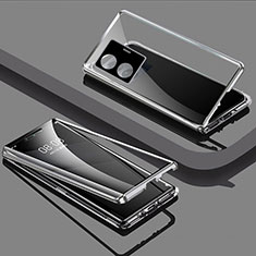 Coque Rebord Bumper Luxe Aluminum Metal Miroir 360 Degres Housse Etui Aimant pour Vivo T1 5G Argent