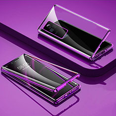 Coque Rebord Bumper Luxe Aluminum Metal Miroir 360 Degres Housse Etui Aimant pour Vivo V21 5G Violet