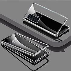 Coque Rebord Bumper Luxe Aluminum Metal Miroir 360 Degres Housse Etui Aimant pour Vivo Y50 Argent