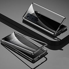 Coque Rebord Bumper Luxe Aluminum Metal Miroir 360 Degres Housse Etui Aimant pour Vivo Y50 Noir