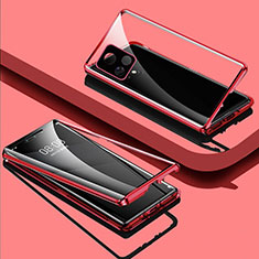 Coque Rebord Bumper Luxe Aluminum Metal Miroir 360 Degres Housse Etui Aimant pour Vivo Y54s 5G Rouge
