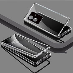Coque Rebord Bumper Luxe Aluminum Metal Miroir 360 Degres Housse Etui Aimant pour Vivo Y73t Argent