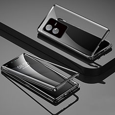 Coque Rebord Bumper Luxe Aluminum Metal Miroir 360 Degres Housse Etui Aimant pour Vivo Y73t Noir