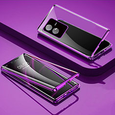 Coque Rebord Bumper Luxe Aluminum Metal Miroir 360 Degres Housse Etui Aimant pour Vivo Y73t Violet