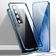 Coque Rebord Bumper Luxe Aluminum Metal Miroir 360 Degres Housse Etui Aimant pour Xiaomi Mi 10 Ultra Bleu