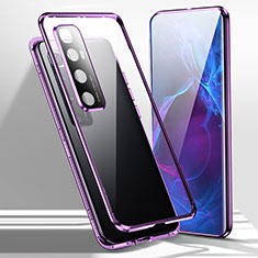 Coque Rebord Bumper Luxe Aluminum Metal Miroir 360 Degres Housse Etui Aimant pour Xiaomi Mi 10 Ultra Violet