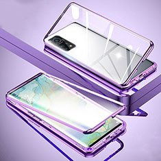 Coque Rebord Bumper Luxe Aluminum Metal Miroir 360 Degres Housse Etui Aimant pour Xiaomi Mi 10T 5G Violet Clair