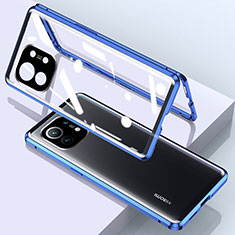 Coque Rebord Bumper Luxe Aluminum Metal Miroir 360 Degres Housse Etui Aimant pour Xiaomi Mi 11 Lite 4G Bleu