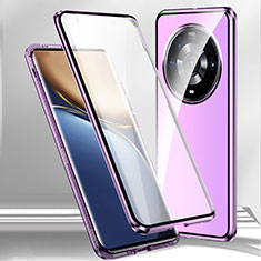 Coque Rebord Bumper Luxe Aluminum Metal Miroir 360 Degres Housse Etui Aimant pour Xiaomi Mi 12 Ultra 5G Violet