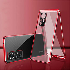 Coque Rebord Bumper Luxe Aluminum Metal Miroir 360 Degres Housse Etui Aimant pour Xiaomi Mi 12S Pro 5G Rouge