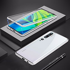 Coque Rebord Bumper Luxe Aluminum Metal Miroir 360 Degres Housse Etui Aimant pour Xiaomi Mi Note 10 Pro Argent