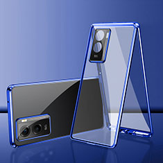Coque Rebord Bumper Luxe Aluminum Metal Miroir 360 Degres Housse Etui Aimant pour Xiaomi Poco C50 Bleu
