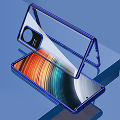 Coque Rebord Bumper Luxe Aluminum Metal Miroir 360 Degres Housse Etui Aimant pour Xiaomi Poco F4 5G Bleu