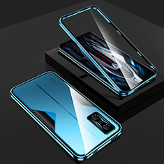 Coque Rebord Bumper Luxe Aluminum Metal Miroir 360 Degres Housse Etui Aimant pour Xiaomi Poco F4 GT 5G Bleu
