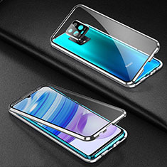 Coque Rebord Bumper Luxe Aluminum Metal Miroir 360 Degres Housse Etui Aimant pour Xiaomi Redmi 10X Pro 5G Argent