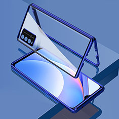 Coque Rebord Bumper Luxe Aluminum Metal Miroir 360 Degres Housse Etui Aimant pour Xiaomi Redmi 9T 4G Bleu