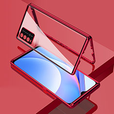 Coque Rebord Bumper Luxe Aluminum Metal Miroir 360 Degres Housse Etui Aimant pour Xiaomi Redmi 9T 4G Rouge
