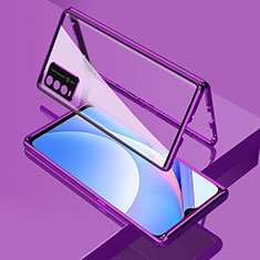 Coque Rebord Bumper Luxe Aluminum Metal Miroir 360 Degres Housse Etui Aimant pour Xiaomi Redmi 9T 4G Violet