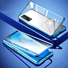 Coque Rebord Bumper Luxe Aluminum Metal Miroir 360 Degres Housse Etui Aimant pour Xiaomi Redmi K30S 5G Bleu