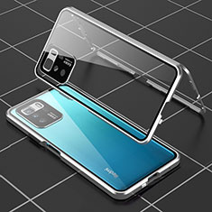 Coque Rebord Bumper Luxe Aluminum Metal Miroir 360 Degres Housse Etui Aimant pour Xiaomi Redmi Note 10 Pro 5G Argent