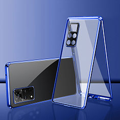 Coque Rebord Bumper Luxe Aluminum Metal Miroir 360 Degres Housse Etui Aimant pour Xiaomi Redmi Note 11 4G (2022) Bleu