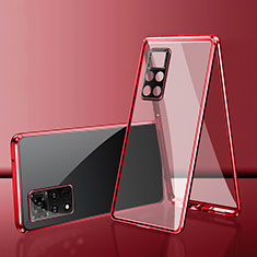 Coque Rebord Bumper Luxe Aluminum Metal Miroir 360 Degres Housse Etui Aimant pour Xiaomi Redmi Note 11 4G (2022) Rouge