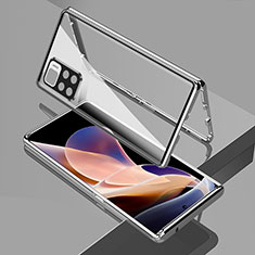 Coque Rebord Bumper Luxe Aluminum Metal Miroir 360 Degres Housse Etui Aimant pour Xiaomi Redmi Note 11 Pro+ Plus 5G Argent