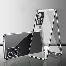 Coque Rebord Bumper Luxe Aluminum Metal Miroir 360 Degres Housse Etui Aimant pour Xiaomi Redmi Note 11T Pro 5G Argent
