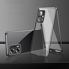 Coque Rebord Bumper Luxe Aluminum Metal Miroir 360 Degres Housse Etui Aimant pour Xiaomi Redmi Note 11T Pro 5G Noir