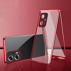 Coque Rebord Bumper Luxe Aluminum Metal Miroir 360 Degres Housse Etui Aimant pour Xiaomi Redmi Note 11T Pro 5G Rouge