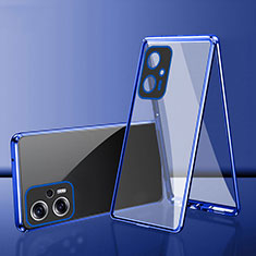 Coque Rebord Bumper Luxe Aluminum Metal Miroir 360 Degres Housse Etui Aimant pour Xiaomi Redmi Note 11T Pro+ Plus 5G Bleu