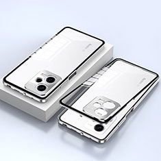 Coque Rebord Bumper Luxe Aluminum Metal Miroir 360 Degres Housse Etui Aimant pour Xiaomi Redmi Note 12 Pro 5G Argent