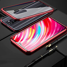 Coque Rebord Bumper Luxe Aluminum Metal Miroir 360 Degres Housse Etui Aimant pour Xiaomi Redmi Note 8 Pro Rouge
