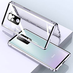 Coque Rebord Bumper Luxe Aluminum Metal Miroir 360 Degres Housse Etui Aimant pour Xiaomi Redmi Note 9 Argent