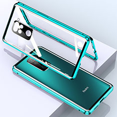 Coque Rebord Bumper Luxe Aluminum Metal Miroir 360 Degres Housse Etui Aimant pour Xiaomi Redmi Note 9 Cyan
